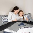 thumbnail image 5 of Homewish Cartoon Ball Game Queen Comforter Set, Baseball Player Bedding Sets, Retro Sports Theme Reversible Bedding Comforter Set, Grey Navy Luxury Bedroom Decor, 3-Piece, 5 of 8