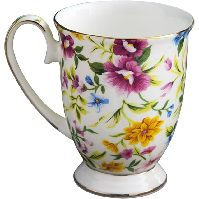 Bone China Coffee Tea, 300ml Bone China Tea, Floral Bone China Coffee, Portable Floral Tea Mugs, Durable Ceramic Floral Coffee Tea Mugs, Multi-Purpose Floral Coffee Mugs for Coffee Tea Cups Tea Mugs