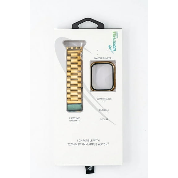 Worryfree Gadgets Metal Replacement Band for Apple Watch with Bumper Case 38/40/41mm and 42/44/45mm, 1 Count, Gold