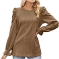 thumbnail image 3 of Scyoekwg Long Sleeve Shirts for Women Trendy Womens Clothes Cewneck Hollowed Out Bubble Sleeved Elegant Shirts Lightweight Solid Color Vintage Casual Loose Fall Clothes Pullover, 3 of 4