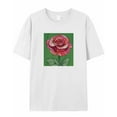thumbnail image 5 of T Shirts for Women Short Sleeve Cotton Crewneck T-Shirt, Rose Floral Geometric Striped Tee Tops Casual Basic T-Shirts, XS-5XL White XS, 5 of 7
