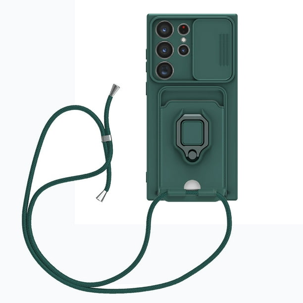 Estuche Pisexur para electrónica para hombre S25Ultra con soporte y tapa deslizante para lente de cámara. Estuche protector a prueba de golpes de grado militar con correa de cordón y funda para tarje