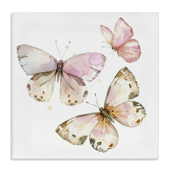 Stupell Industries Soft Watercolor Butterfly Trio Animals Painting Wrapped Canvas Canvas Art Print Wall Art, 17 x 17