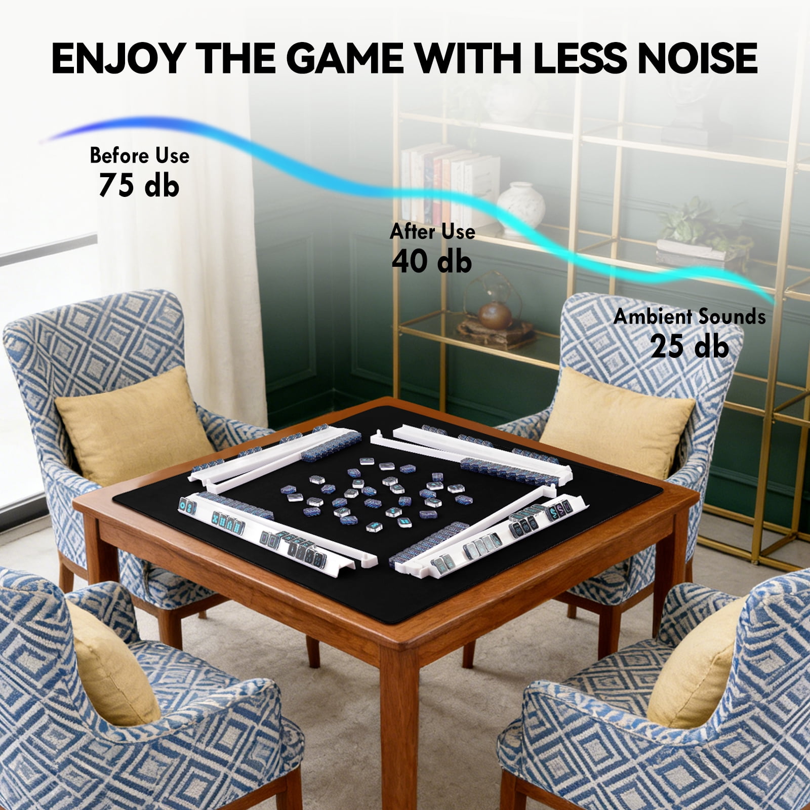 Noise Reducing Anti-Slip Table Cover Pad | Portable Game Mat for Mahjong, Poker, Cards, Dominoes with Carry Bag (Black)