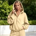 thumbnail image 2 of ZHOGXU Soft Womens Zip Up Hoodie Sweatshirt Solid Color Long Sleeve Tops Relaxed Fit Ribbed Cuffs With Pocket Comfortable Everyday Wear, 2 of 6