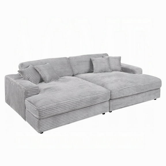 Liny 2pc Sectional Sofa Daybed Set, 4 Throw Pillows, Light Gray Velvet