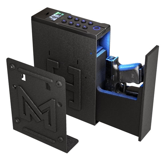 NETAJE Wall Safe Quick Access Gun Safe for Pistols -Fingerprint, Key Access, Pin Code Bedside Gun Safe for Bedside, Car & Home Security