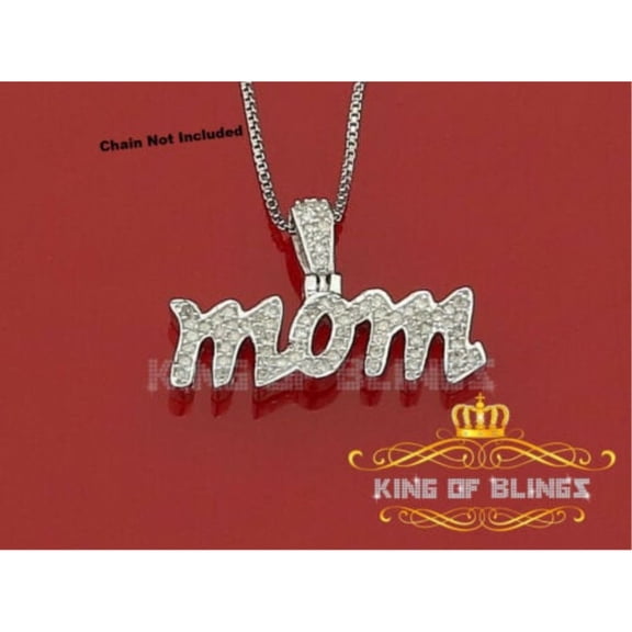 King of Bling's White 925 Sterling Silver Real 0.25CT Diamond MOM'S Charm Necklace Pendant