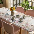 thumbnail image 3 of Vintage Pink Flowers Table Cloths for 8 Foot Rectangle Tables, Spring Floral Butterfly Retro Art Patio Waterproof Elastic Fitted Tablecloths, Washable Rectangular Table Cover for Camping, 3 of 8