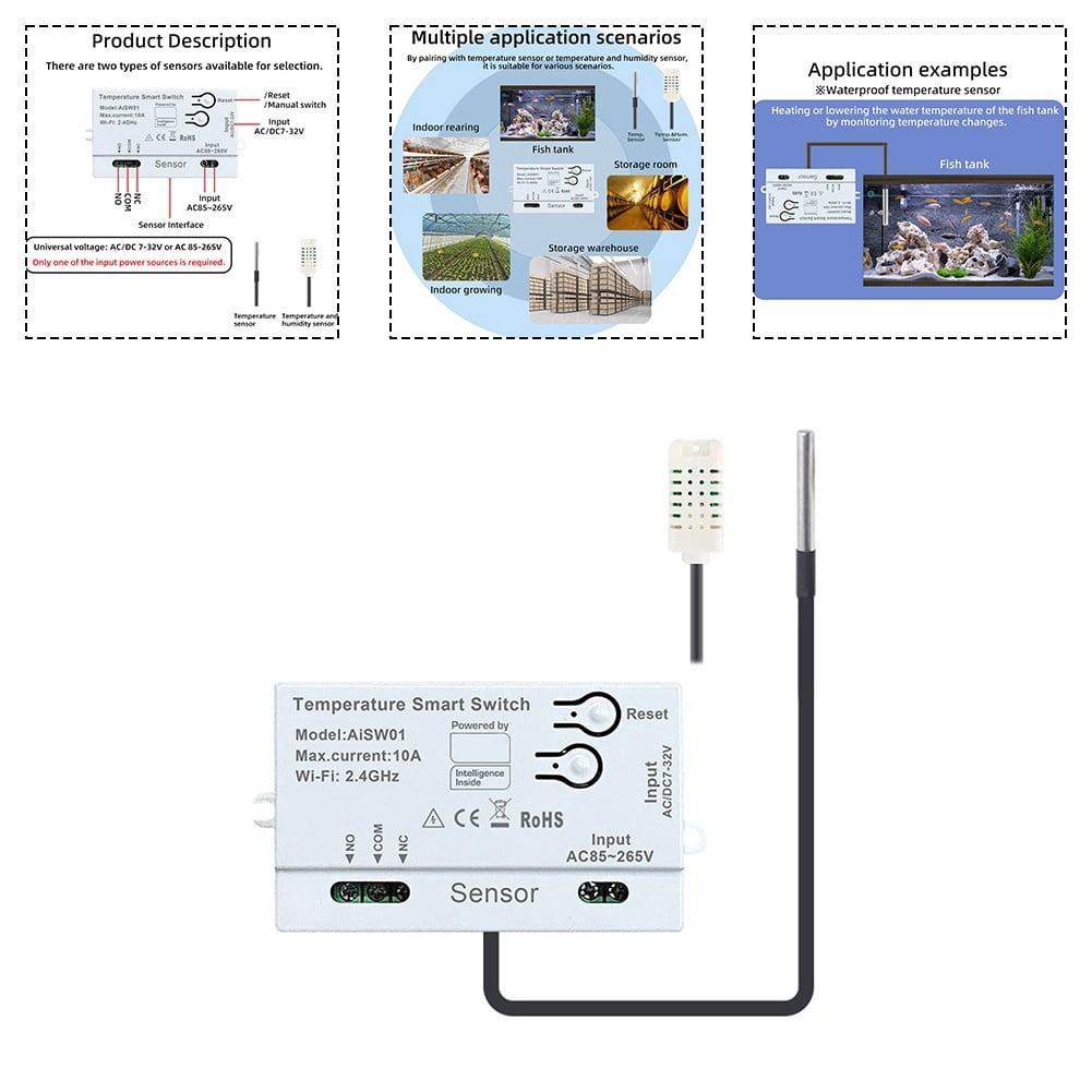 Clupup For Tuya Smart WiFi Temp&Hum Sensor Passive Dry Contact Remote Control Switch