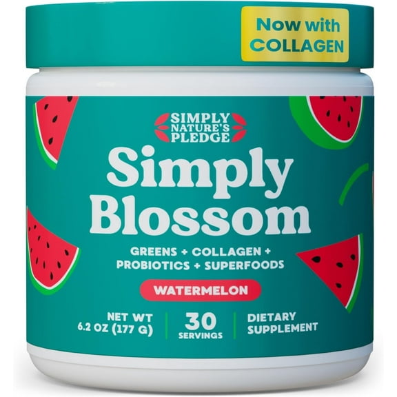 Simply Blossom Nutrition Daily Greens & Superfood Powder   Collagen   Probiotics for Women's Digestive Health & Bloating Relief. Help Your Health Bloom - 30 Day Supply - Watermelon
