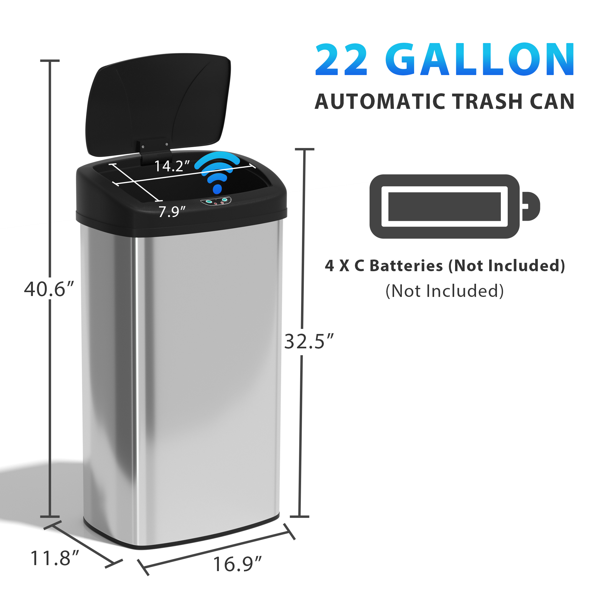 CL.HPAHKL 22 Gallons Automatic Sensor Stainless Steel Trash Can, Touchless Garbage Bin with Sensor Lid for Home, Kitchen & Office Waste Solution, 82L Large - Capacity, Silver