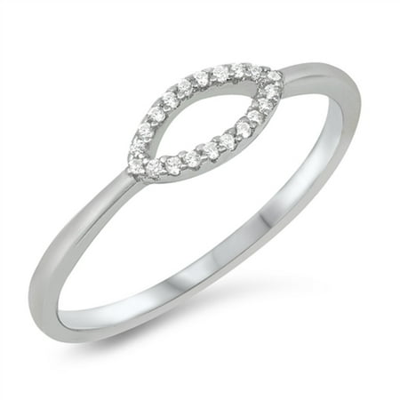 Clear CZ Open Marquise Design Ring Sterling Silver Size 6