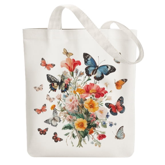 Gleamdisplay Flower Canvas Tote Bag, Reusable Cotton Shoulder Bag - Large 15.0x15.7 Inches for Women