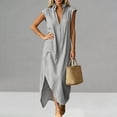 thumbnail image 6 of Women's Ruffle Collar Dresses Sleeveless Maxi Dress with Pocket Breathable Casual Boho Summer Vacation Dress Gray S, 6 of 8