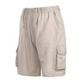 thumbnail image 3 of Avamo Mens Casual Cargo Shorts Elastic Waist Lounge Half Pant Work Trousers Knee Length Hiking Overalls Short With Pockets, 3 of 4