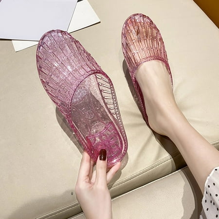 

Leesechin Summer Hollow Out Flat Sandals Women s Casual Shoes Crystal Plastic Jelly Shoes