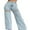 Blue, variant on LYMAYTER Wide Leg Jeans for Women Casual Loose Ripped Jeans Rhinestone Trim Bling Denim Pants S-XL