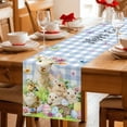 thumbnail image 5 of Easter Table Runner 60 Inches, Spring Bunny Sheep Floral Eggs Botanical Blue Check Bed Runner Dresser Scarves Tabletop for Indoor Outdoor Parties/Ceremony/Banquet, 13" x 60", 5 of 8