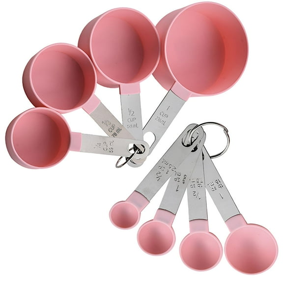 ACDANC 8Pcs Measuring Cups and Spoons Set,2.5-236Ml Plastic Measuring Cup,Hanging Design Measuring Spoons Set,Pink