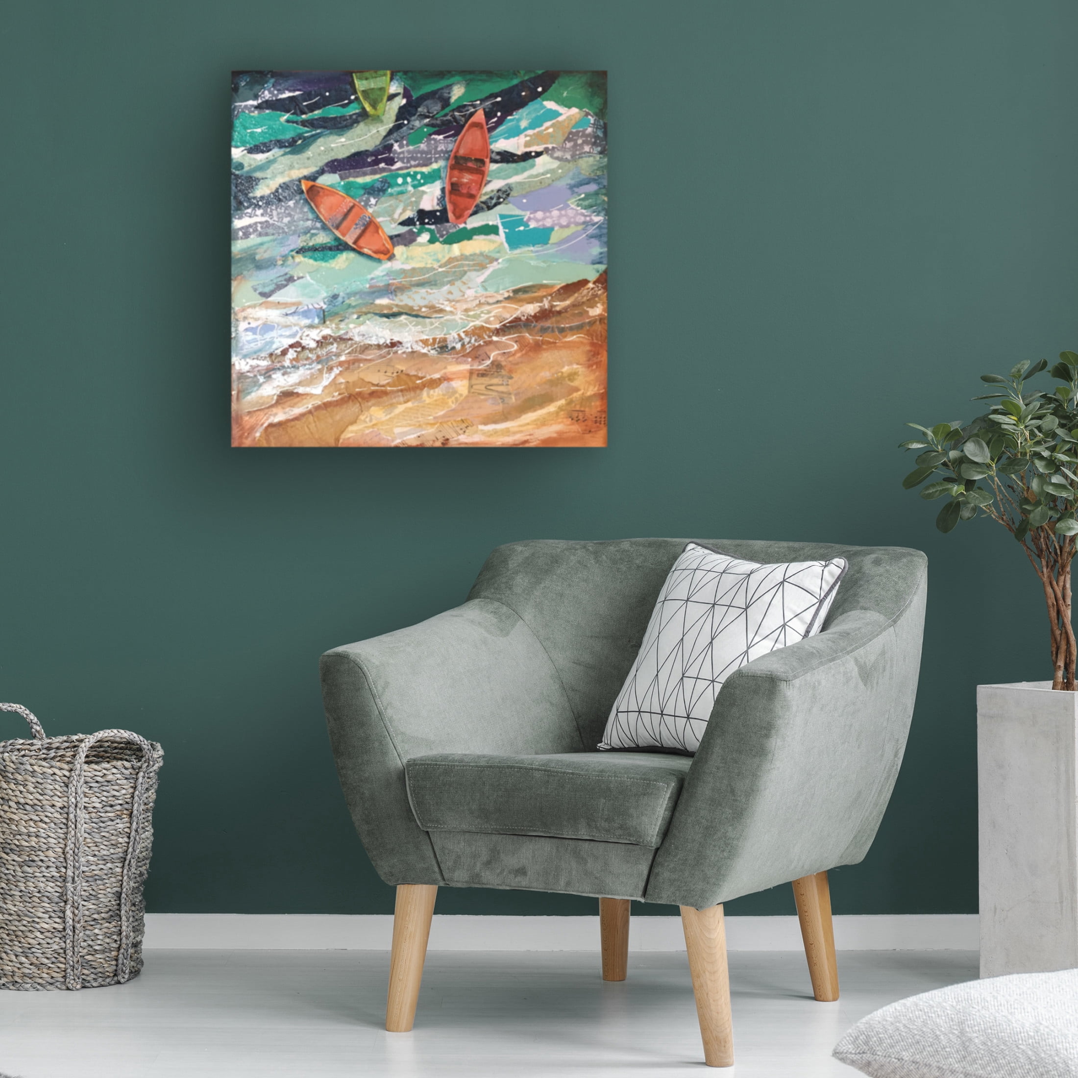 Canvas Wall Art - Christine Rotolo 'Mixed Media Row Your Boat' Wall Art for Living Room, Bedroom, or Office Décor by Trademark Fine Art - 14 x 14 Inches