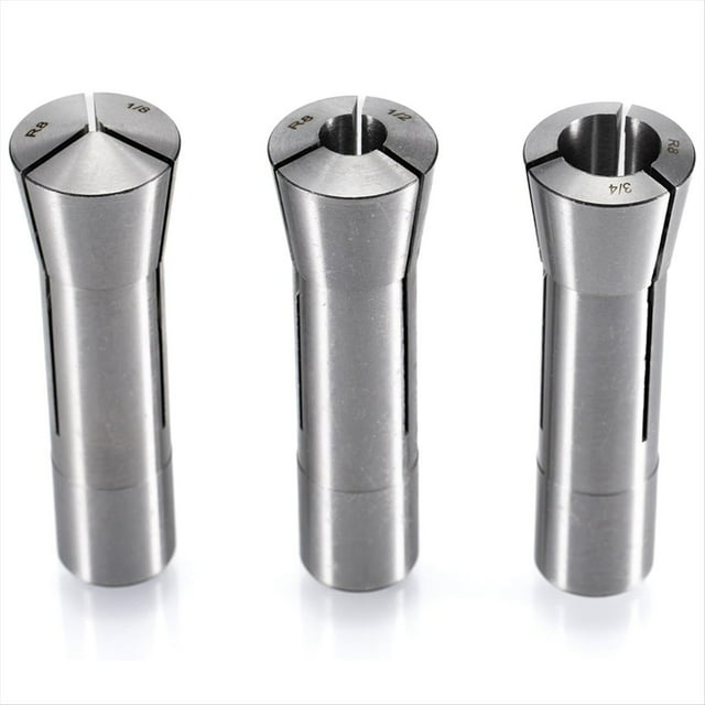 Juego de Pinzas R8, 3 Piezas, 1/8", 1/2", 3/4", Acero Al Carbono, Juego de Pinzas para Fresadora, Rosca 7/16"-20, para Portabrocas de Fresado y Fresado.
