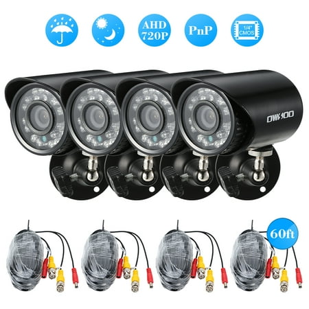 OWSOO  4*720P 1500TVL AHD Waterproof CCTV Camera + 4*60ft Surveillance Cable Support IR-CUT Night View 24pcs Infrared Lamps 1/4’’ CMOS for Home Security NTSC (Best Surveillance System For The Money)