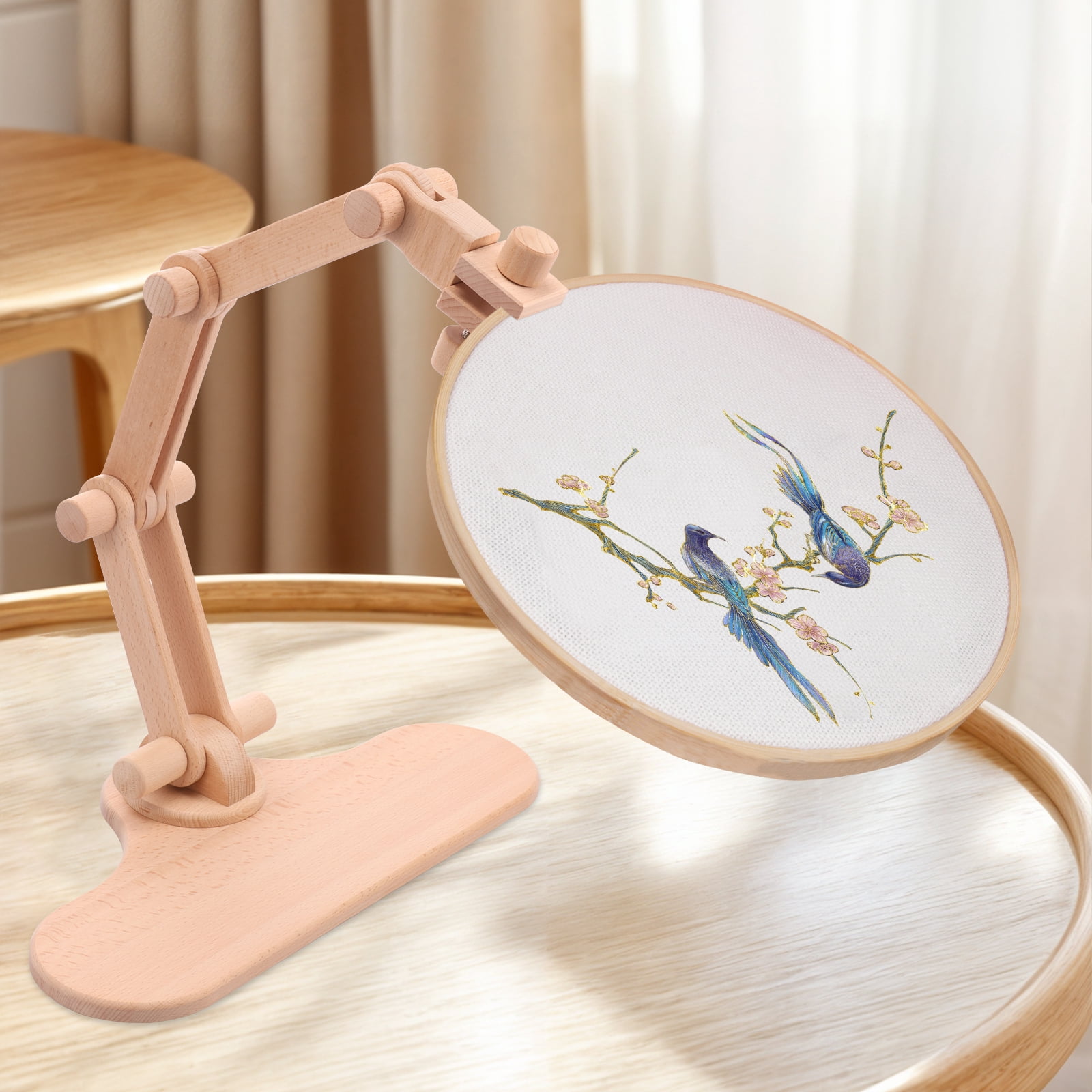 Wekvgz Embroidery Hoop Stand Beech Wood Cross Stitch Hoop Holder Adjustable Embroidery Hoop Lap Stand Rotatable Embroidery Hoop Table Stand for Cross Stitch DIY Embroidery