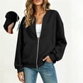 thumbnail image 4 of Chiccall Women's Full Zip Bomber Sweatshirt Jacket Thumb Hole Cuffs Oversized Long Sleeve V Neck Loose Casual Coat with Side Pockets, 4 of 6