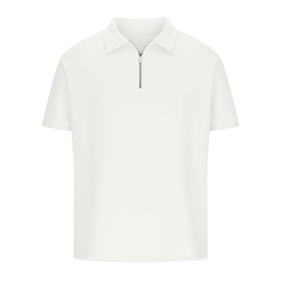 Ersazi Liquidation Hommes Décontracté Uni Col Rabattu Chandail à Fermeture Éclair Manches Courtes Blouse Hauts T-Shirts Graphiques pour Ados 2- Chemises Blanches pour Hommes m