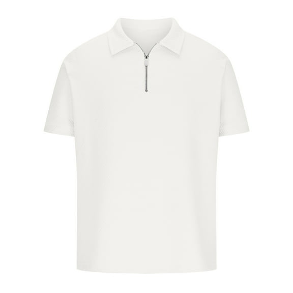 Polo Shirts Mens Short Sleeve Ribbed Quarter-Zip Front Lapel Neck Work Dress Shirt Tshirt Color Block Stretch Tee