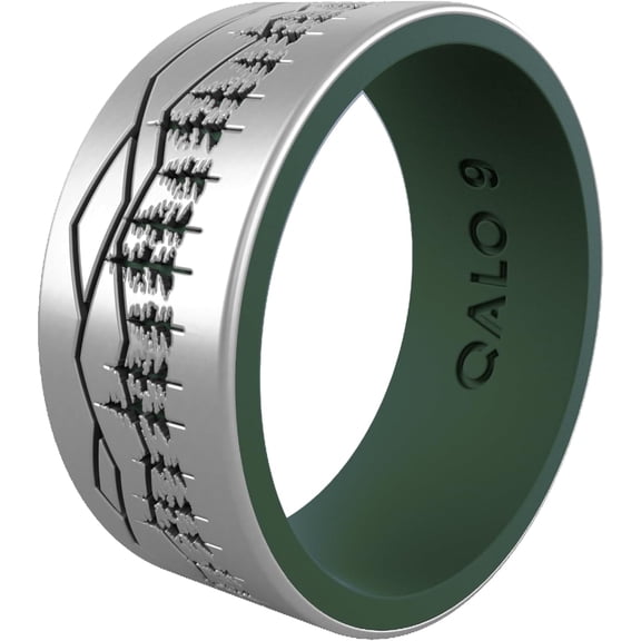 QALO Men's Silver and Pine Green Smoky Mountains Strata Silicone Ring – Durable Wedding Bands with Flexible Comfortable Fit – Skin-Friendly and Lightweight Design – Size 13