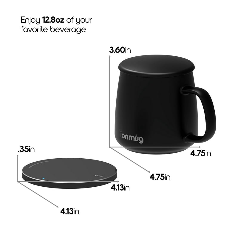 ionMug and Charging Coaster – 12.8oz Heated Ceramic Coffee Mug with Wireless