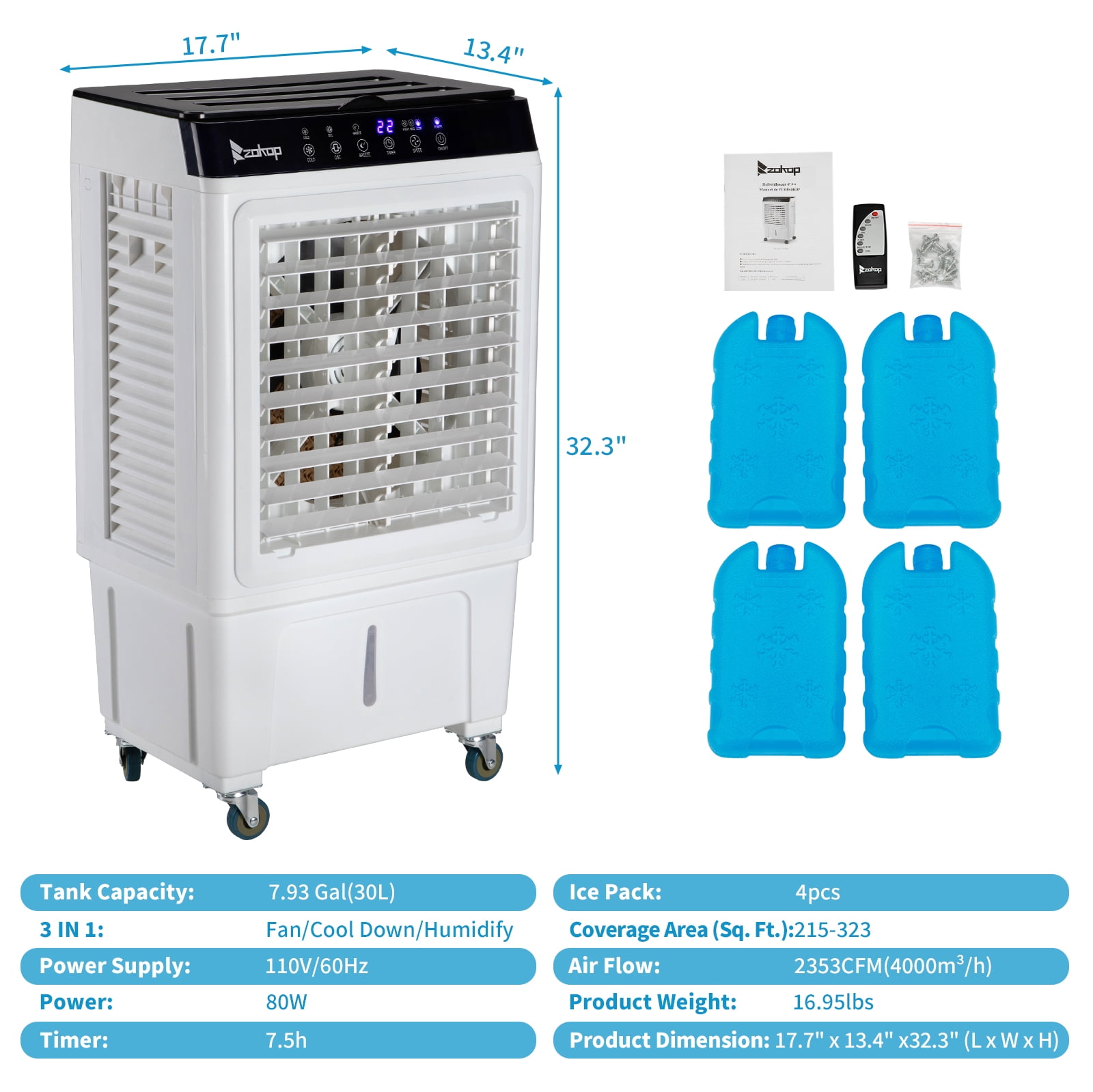 Ktaxon 30L Portable Swamp Air Cooler, Evaporative AC Fan for