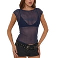 thumbnail image 2 of Endives Mesh Short Sleeve Tops for Women Lace Tops Slim Fit Crop Tops Shirt See Through Going Out Top Club Wear Night Wear T Shirts for Women M, 2 of 7