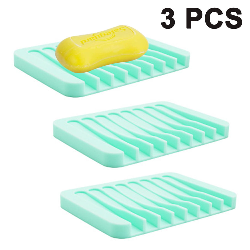 3PCS Silicone Flexible Soap Dish Plate Bathroom Soap Holder Soapbox Plate Tray 