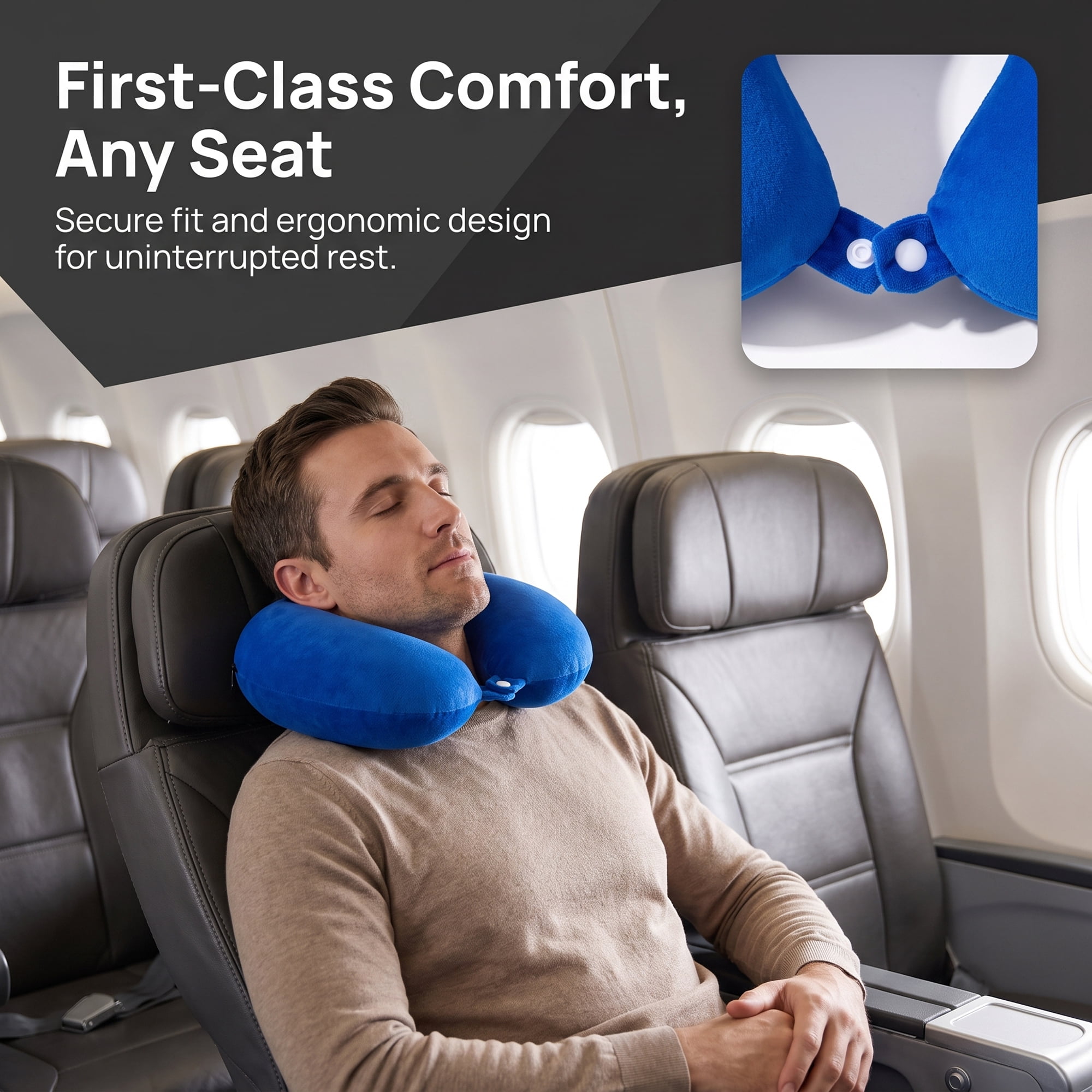 Unique Bargains Memory Foam U Shape Neck Pillow Snap Closure Bright Blue 12"x12"x4"