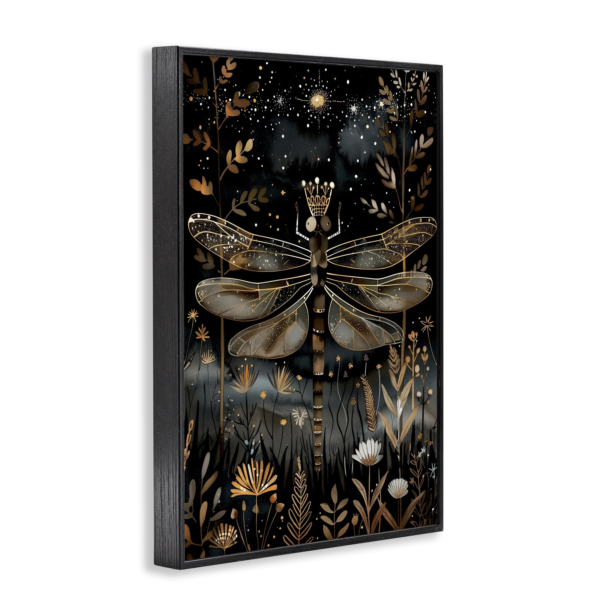 Stupell Industries Regal Gilded Dragonfly Animals & Insects Painting Black Framed Art Print Wall Art, 20 x 30