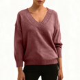 thumbnail image 7 of Women's Fashion Casual Solid Color Sweater Set Head V Neck Warm Long-sleeved Sweater for Fall Winter Layering and Comfort,Vermilion,5XL, 7 of 7