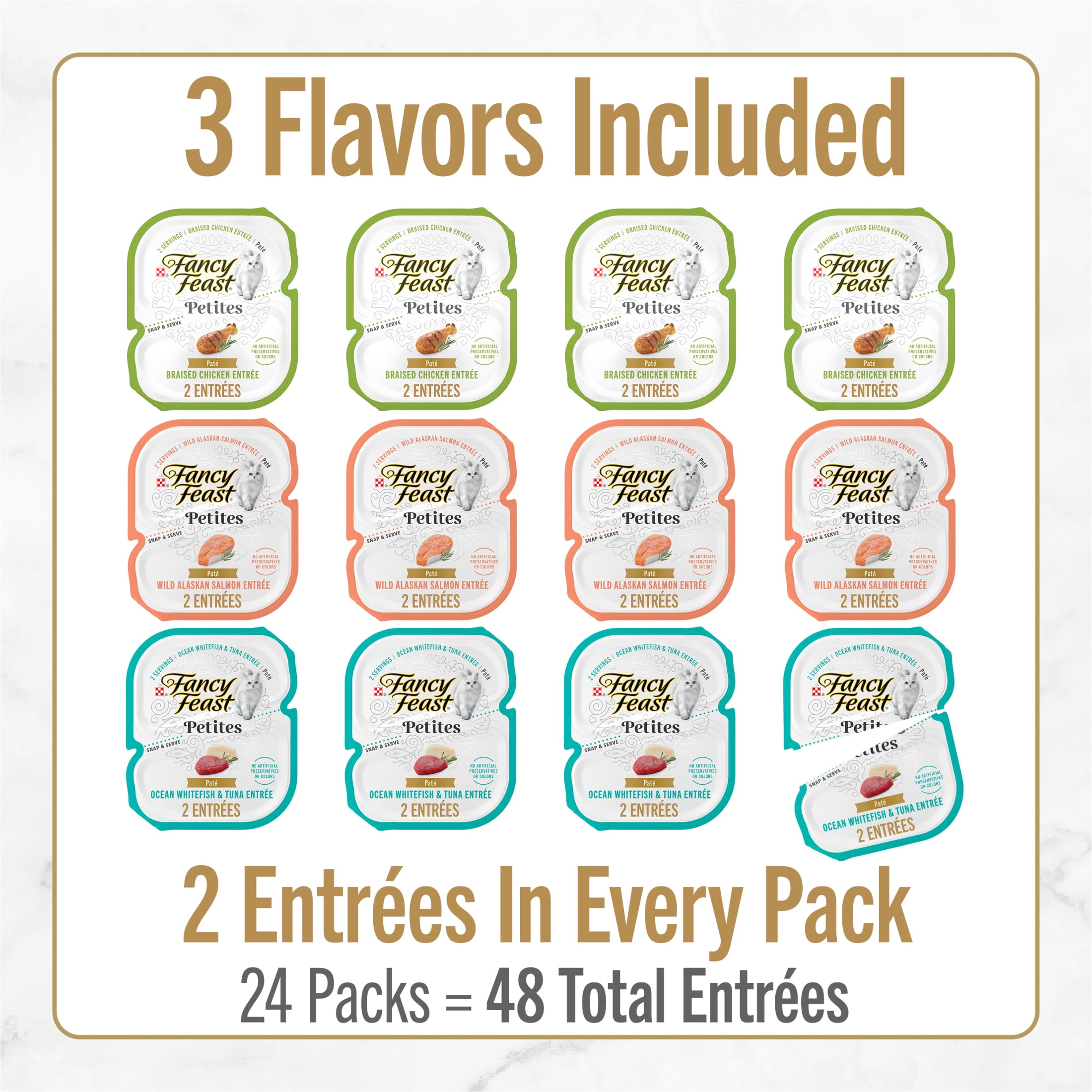 Purina Fancy Feast Petites Kitten Food, Wet Cat Food, Pate Collection, 48 Entrees, 1.4 oz Tubs