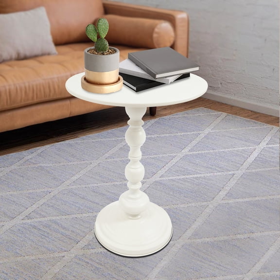 DENEST Round Side Table Retro Coffee End Table Small Accent Pedestal Table White Home