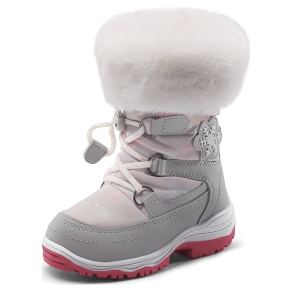 Dream Pairs Boys Girls Toddler Snow Boots Slip Resistant Faux Fur Lined Mid Calf Little Kids Winter Shoes SDSB2221K GRAY/WHITE Size 11