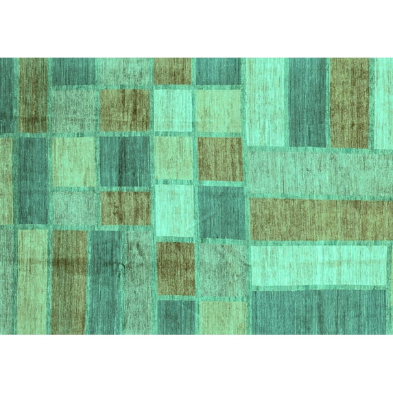 Ahgly Company Machine Washable Indoor Rectangle Patchwork Turquoise Blue Transitional Area Rugs, 2' x 4'