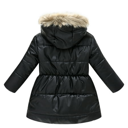 

BIZIZA Toddler Coat Pockets Faux Fur Cartoon Print Long Sleeve Tops Hooded Zip Up 3-10Y Chlid Baby Black 140