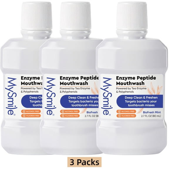 MySmile Enzyme Peptide Teeth Whitening Mouthwash for Travel, Gentle Remove Dental Plaque, Alcohol-Free Mouthwash for Adult, Prevents Cavities, Enamel Remineralizer, Oral Rinse, 8.1 fl.oz