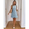 thumbnail image 6 of Baby Blue Womens Sleeveless Button-Front Pocket Mini Dress, 100% Cotton Casual Summer Dress, 6 of 7