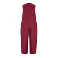 thumbnail image 5 of Jumpsuits for Women Capris Dressy Half Button Sleeveless Jumpsuit Stand Collared Solid Color Overalls Loose Wide Leg Jumpsuits with Pockets Wine S, 5 of 6