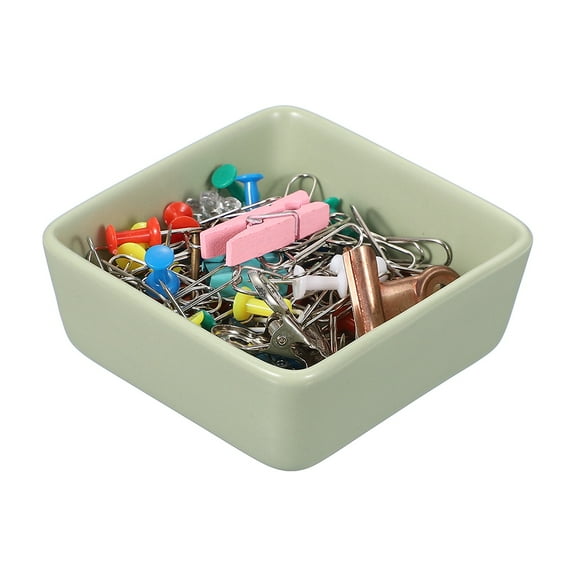 Uxcell Square Paper Clip Holders, 1 Pcs Ceramic Clip Dispenser Organizer Desk Organizer Accessories for Office Desktop Decor Bobby Pin Binder Paper Clamp, Matcha Green