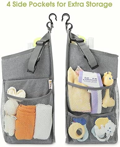 Changing Table Diaper Organizer -  Hanging Diaper Stacker Nursery Caddy Organizer for Cribs Playard Essentials Storage - Hold 52+ Diapers - 18.5" x 10.5" x 8" (Gray)