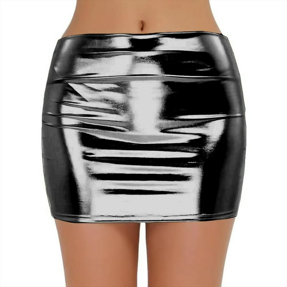 Clearance Clothes Under $10.00 Abomasnow Women's Sexy Bodycon Pencil Skirts Solid Elastic High Waist Faux Leather Mini Skirts